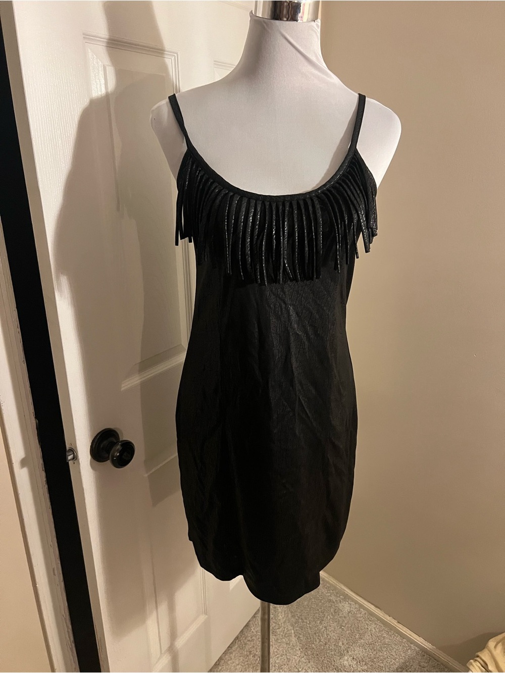 Express: Black Fringe Slip Dress medium